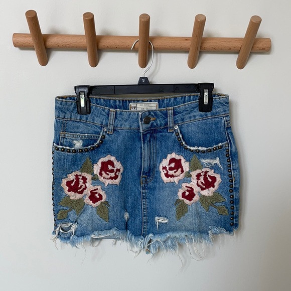Free People Embroidered Denim Mini Skirt - Picture 2 of 4